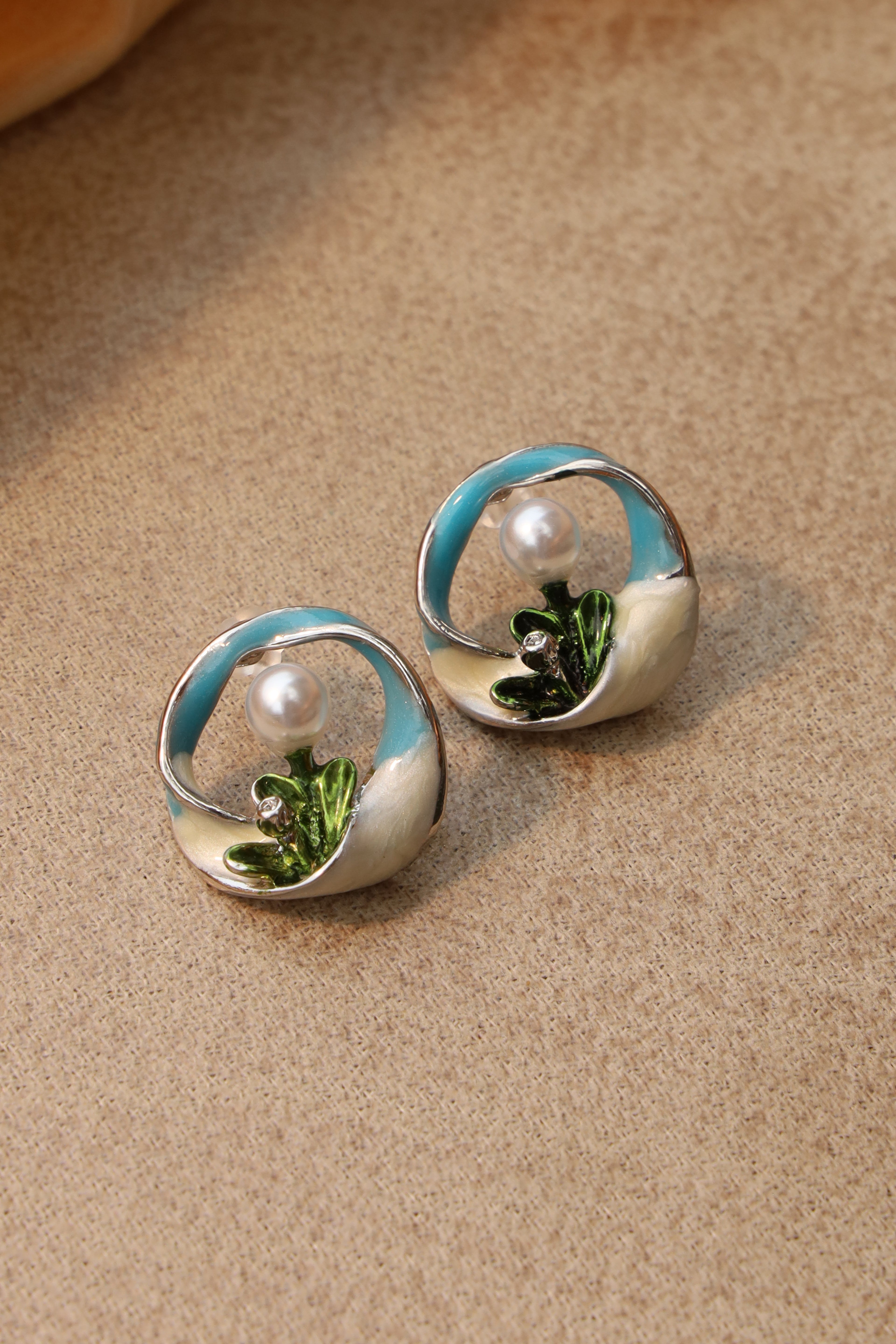 Enameled Floral Round Studs