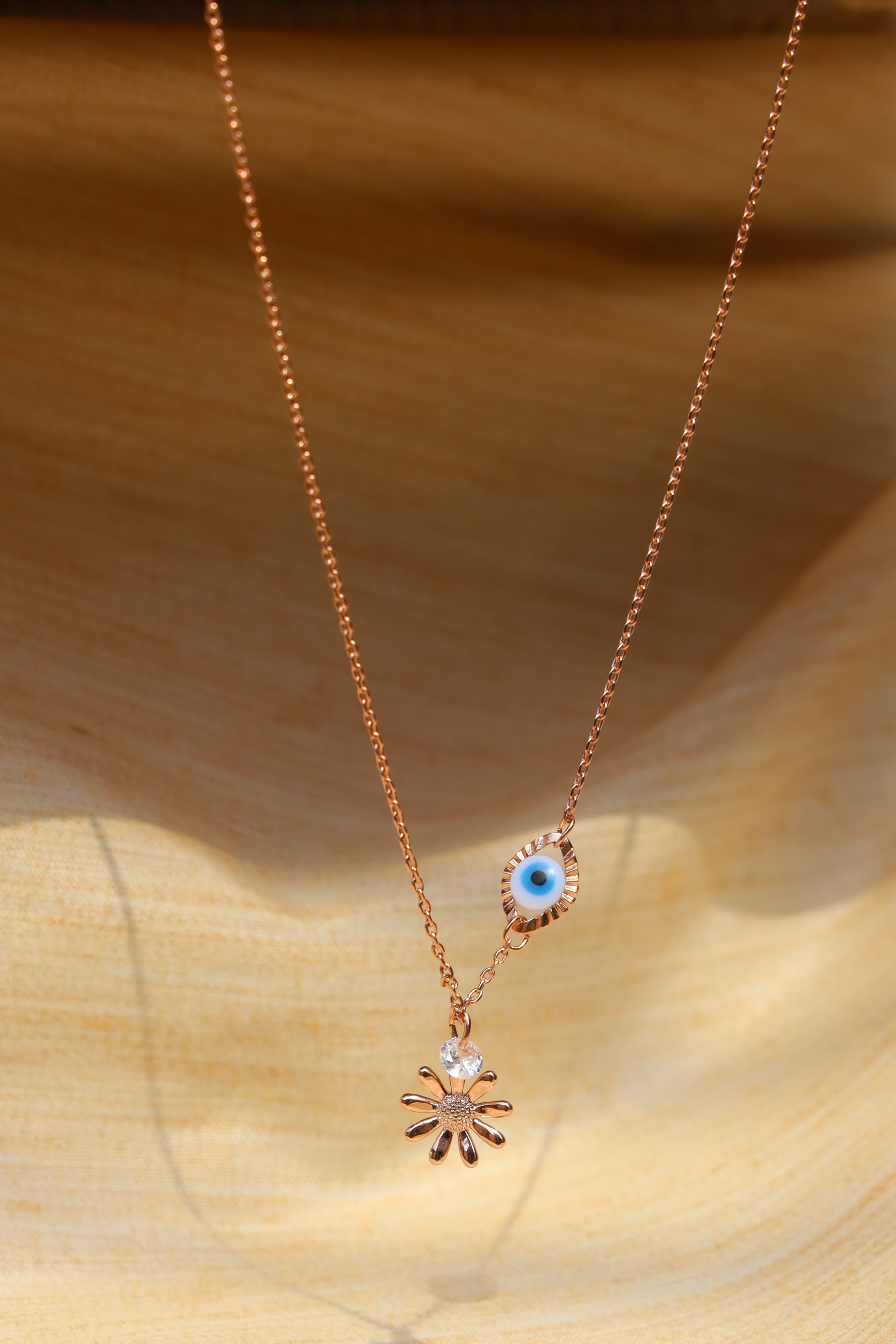 Evil Eye & Floral Charm Necklace