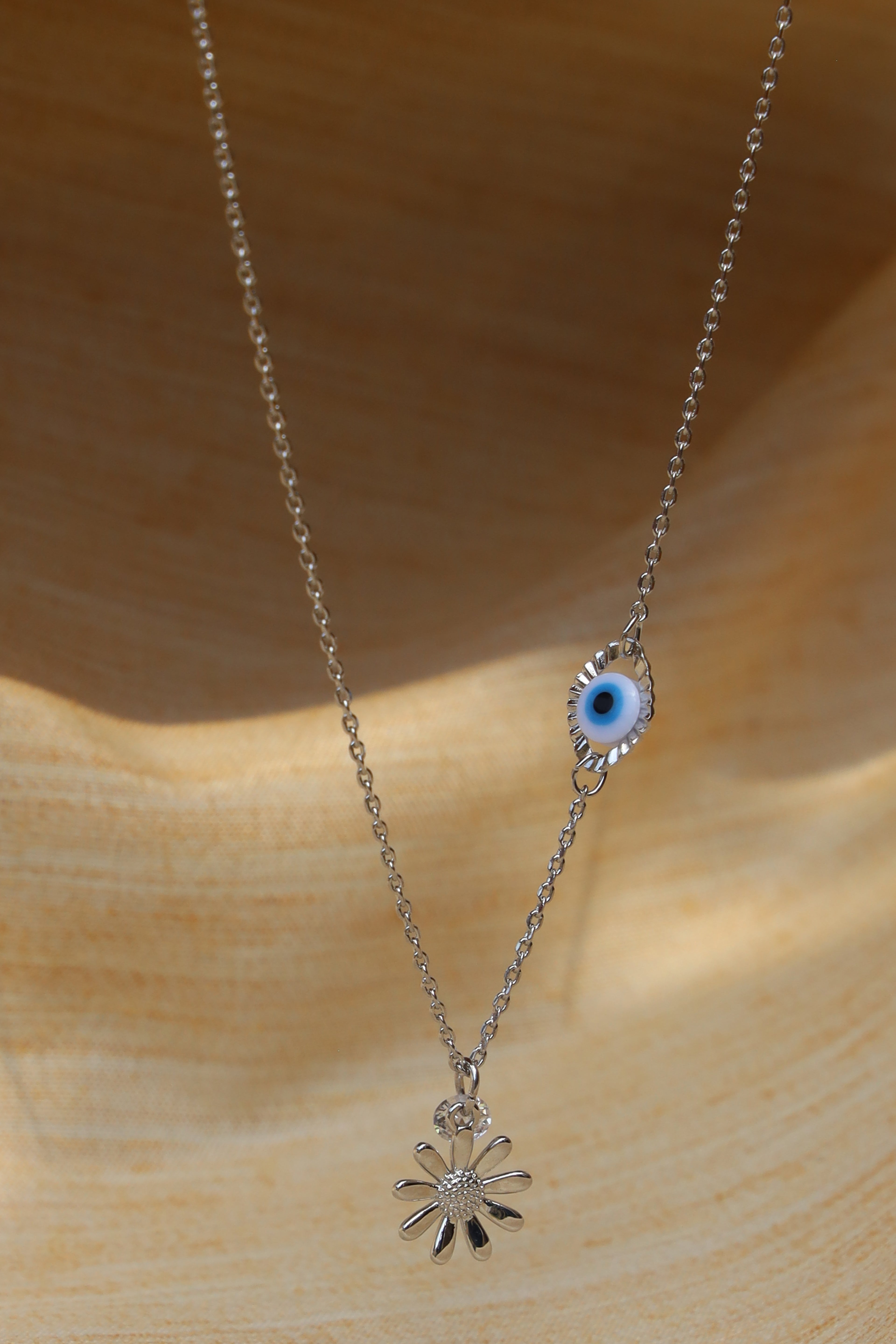 Evil Eye & Floral Charm Necklace