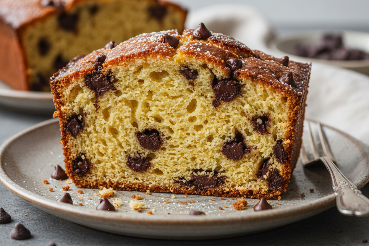 Chocolate Chip Loaf Cake Slice